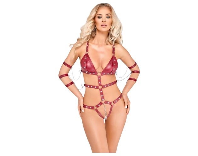 Bad Kitty - szegecses bondage body (piros)