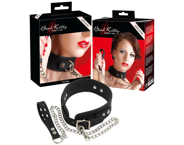 Bad Kitty - szilikon nyakörv és póráz (fekete)