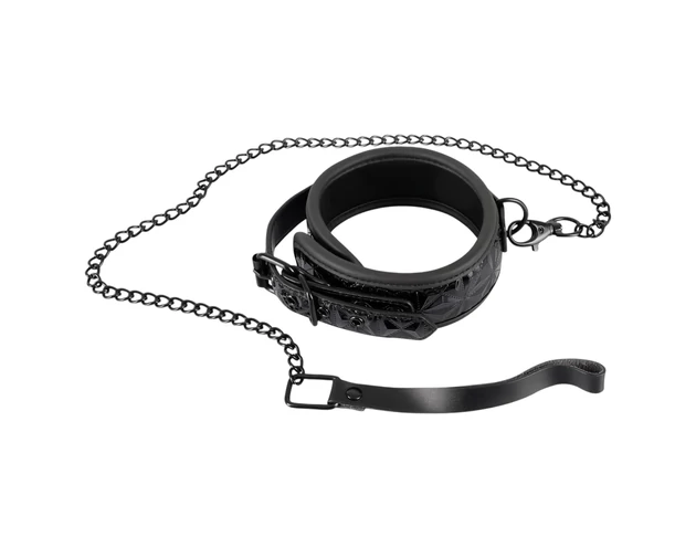 Bad Kitty - drágakőmintás nyakörv és póráz (fekete)