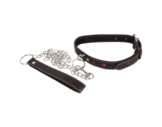 Bad Kitty - szíves nyakörv és fém póráz (fekete)