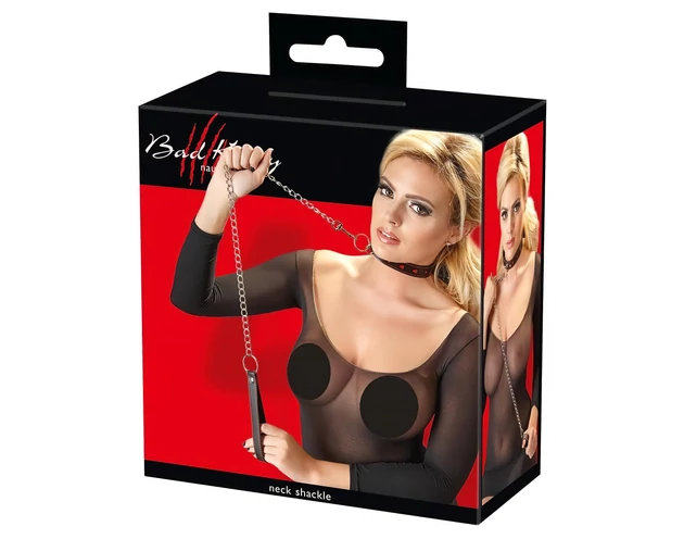 Bad Kitty - szíves nyakörv és fém póráz (fekete)