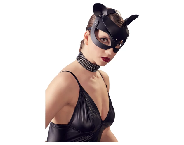 Bad Kitty - műbőr, strasszos cicamaszk - fekete (S-L)