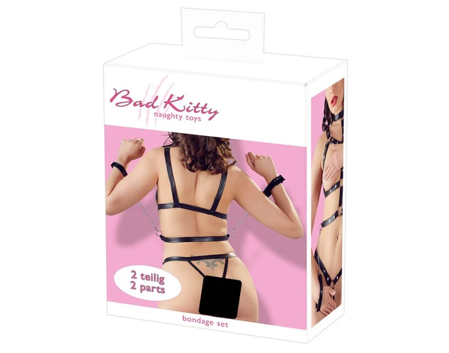Bad Kitty - szegecses testhám szett és kar bilincs (fekete)
