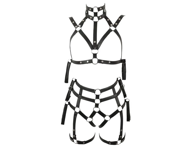 Bad Kitty - bondage testhám melltartó szett (fekete)