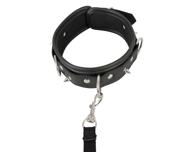 Vegan Fetish - szegecses nyakörv és póráz (fekete)