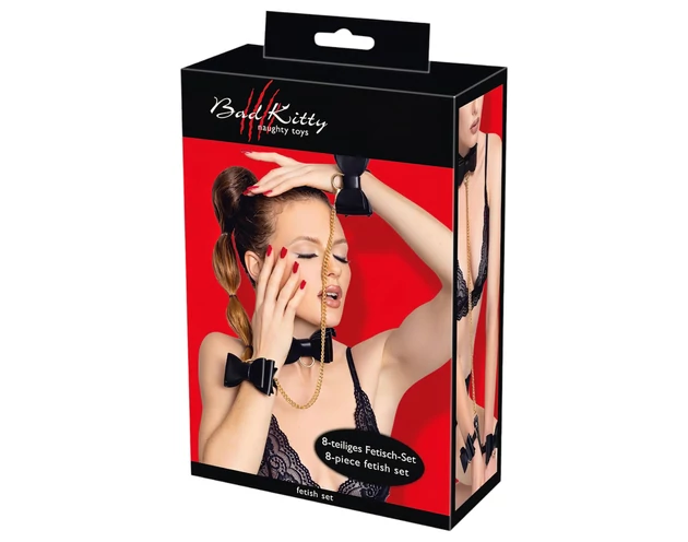 Bad Kitty - bondage szett táskában - 7 részes (fekete-arany)