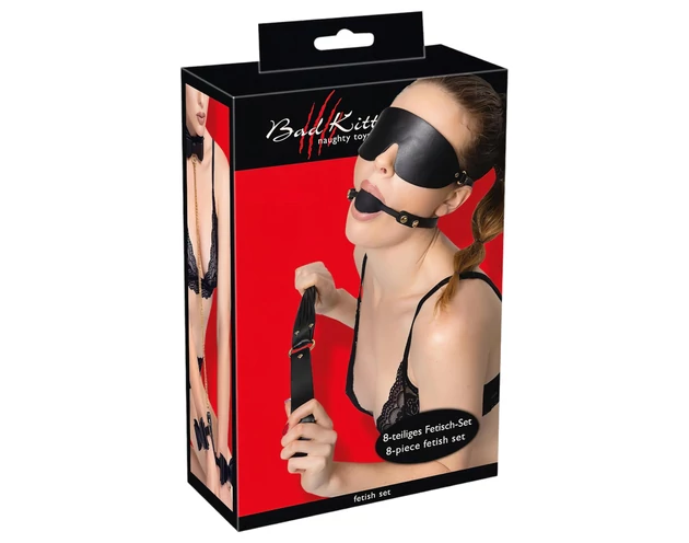 Bad Kitty - bondage szett táskában - 7 részes (fekete-arany)