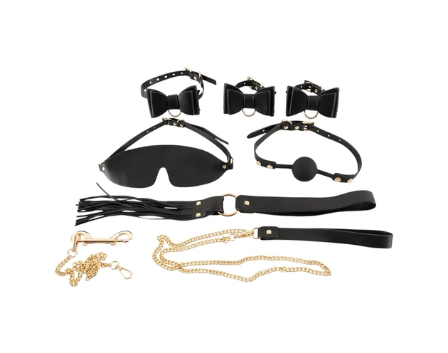 Bad Kitty - bondage szett táskában - 7 részes (fekete-arany)