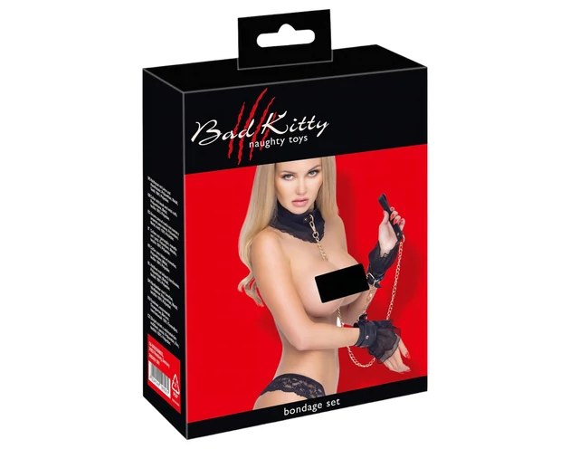 Bad Kitty - fodros kötöző szett (4 részes) - fekete