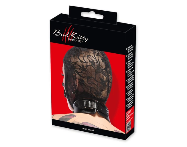 Bad Kitty - csipkés, pántos fejmaszk (fekete)