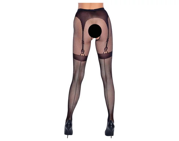 Cottelli Legwear - combfixes nyitott harisnya - fekete (S-L)