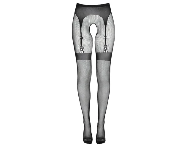 Cottelli Legwear - combfixes nyitott harisnya - fekete (S-L)