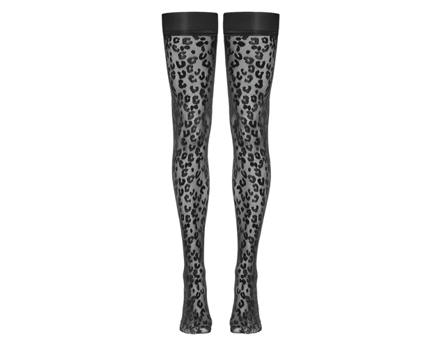 Cottelli Legwear - párduc mintás combfix (fekete)