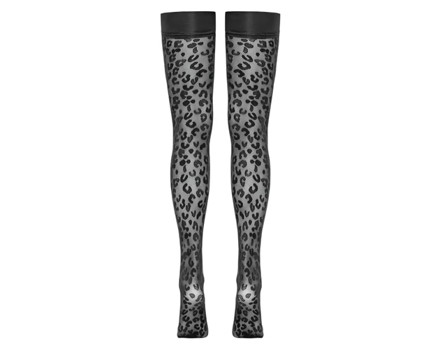 Cottelli Legwear - párduc mintás combfix (fekete)