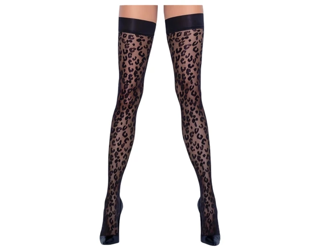 Cottelli Legwear - párduc mintás combfix (fekete)
