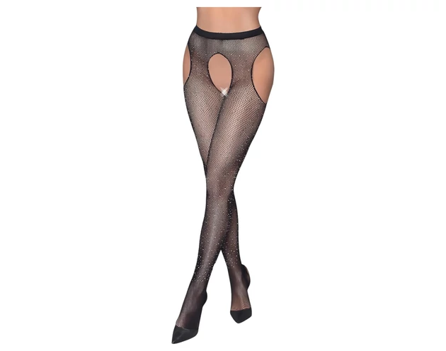 Cottelli Legwear - nyitott, csillogó harisnya - fekete (S-L)