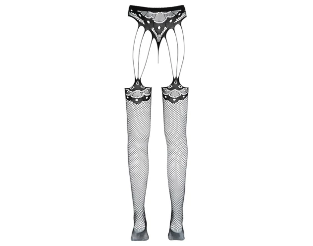 Cottelli Legwear - pántos, nyitott necc harisnya - fekete (S-L)
