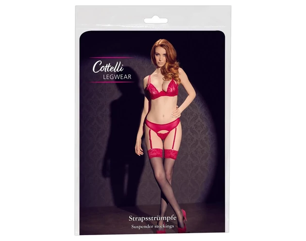 Cottelli - harisnya piros csipkés (fekete)