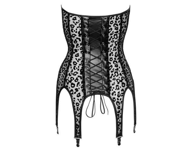 Noir - leopárd mintás, harisnyatartós felső (fekete)