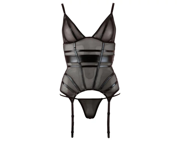 Cottelli - fényes csíkos, átlátszó felső (fekete)