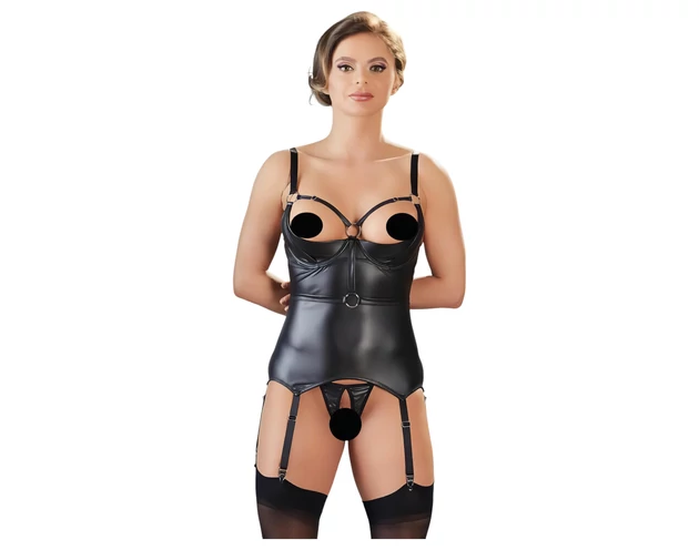 Cottelli Bondage - fényes, mellemelős felső bilinccsel (fekete)