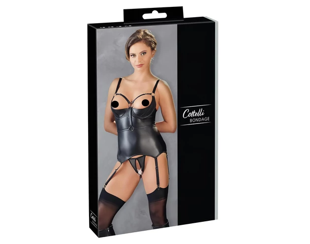 Cottelli Bondage - fényes, mellemelős felső bilinccsel (fekete)