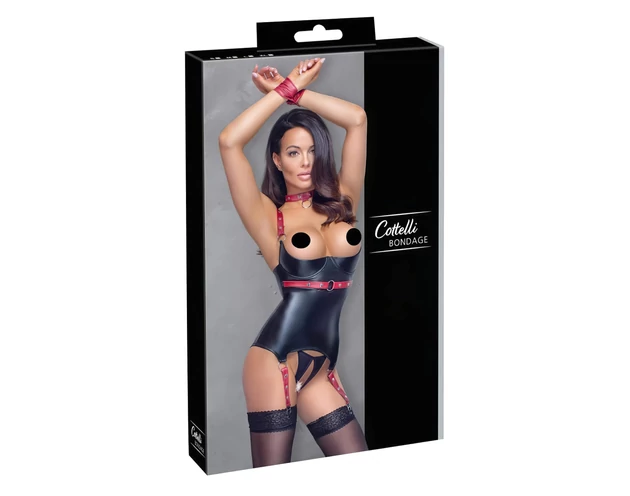 Cottelli Bondage - Fényes, mellemelős felső nyakörvvel (fekete)