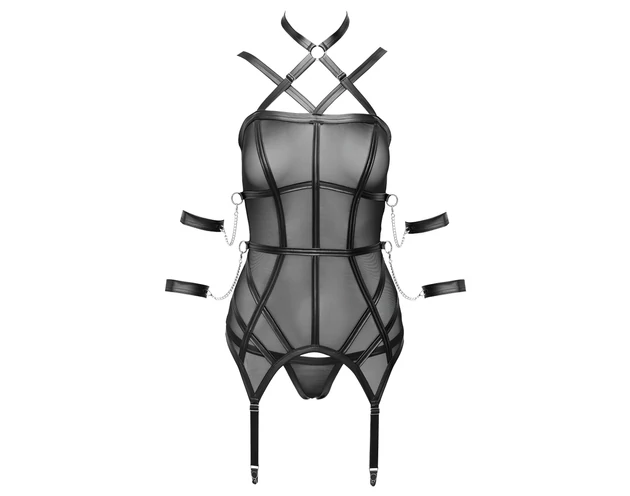 Cottelli Bondage - pántos felső, kar bilincs és tanga (fekete)