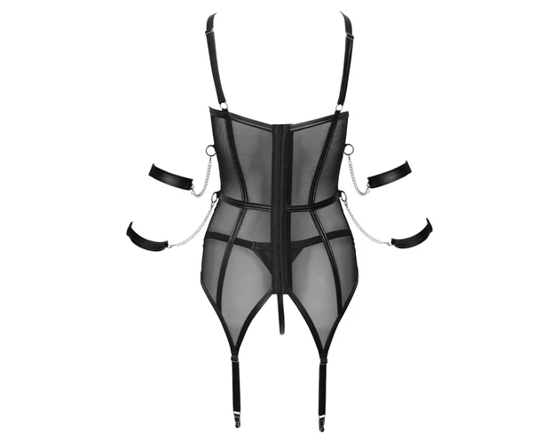 Cottelli Bondage - pántos felső, kar bilincs és tanga (fekete)