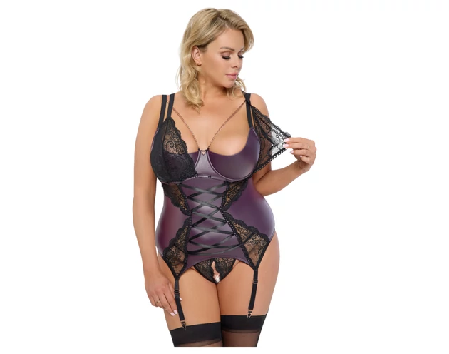 Cottelli Curves - csipkés, fűzős fehérnemű szett (lila)