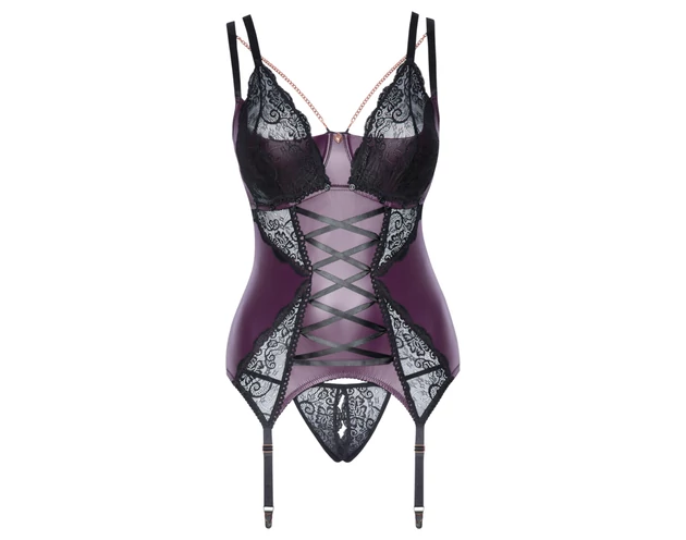 Cottelli Curves - csipkés, fűzős fehérnemű szett (lila)