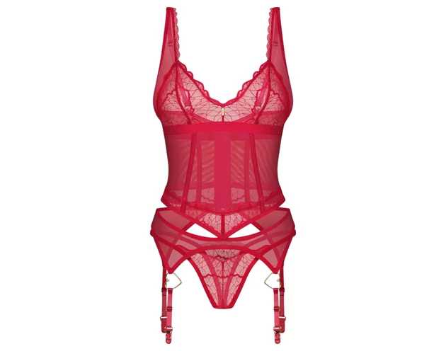 Obsessive Cupide Desir - átlátszó csipkés felső szett (piros)
