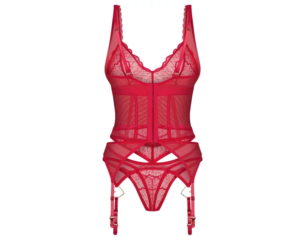 Obsessive Cupide Desir - átlátszó csipkés felső szett (piros)