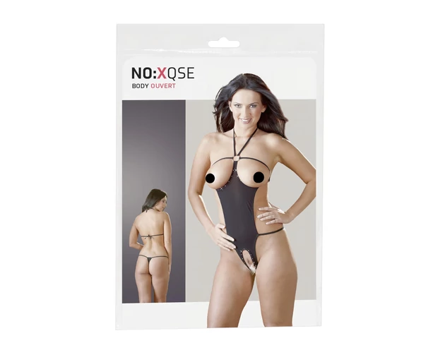 NO:XQSE - Nyitott, strasszos szexbody - fekete (S-L)