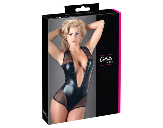 Cottelli - fénylő necc body (fekete)