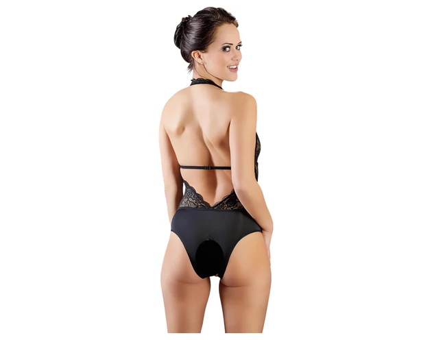 Cottelli - Csipkés, nyakpántos body (fekete)
