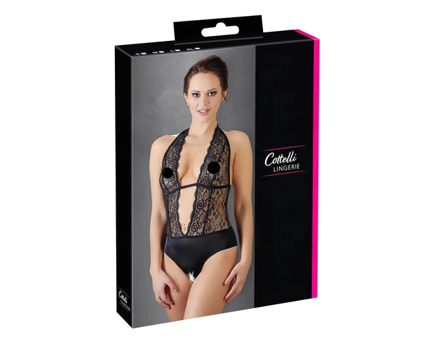 Cottelli - Csipkés, nyakpántos body (fekete)