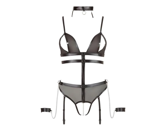 Cottelli Bondage - pántos nyitott body láncokkal (fekete)