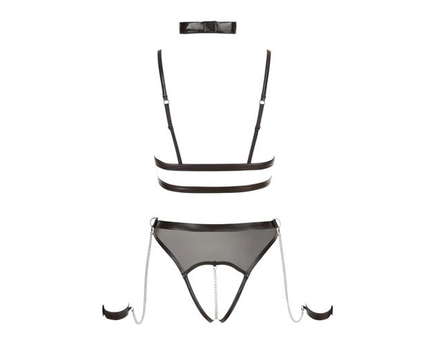 Cottelli Bondage - pántos nyitott body láncokkal (fekete)