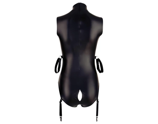 Cottelli Bondage - ujjatlan, fényes body és kar bilincs (fekete)