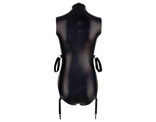 Cottelli Bondage - ujjatlan, fényes body és kar bilincs (fekete)