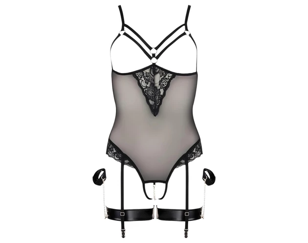 Cottelli Bondage - fém gyűrűs body és kar bilincs (fekete)