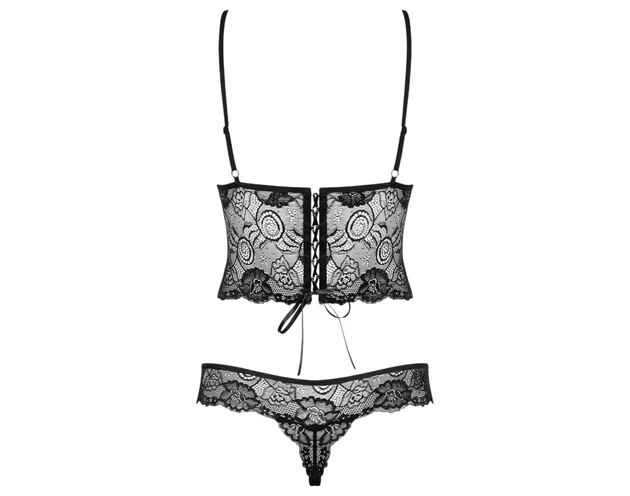 Obsessive Alluria - virágos csipke body (fekete)