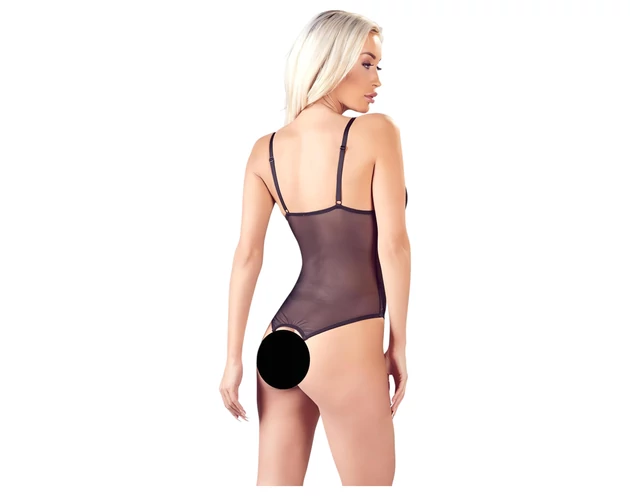 Cottelli - csipkés, gyöngyös nyitott body (fekete)