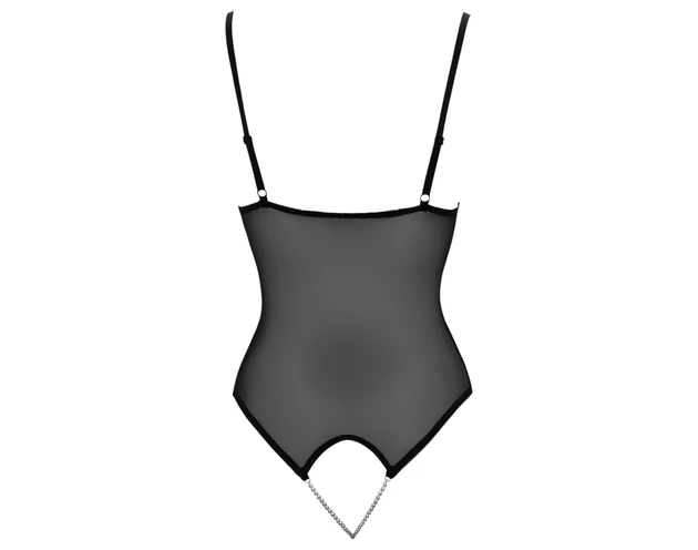 Cottelli - csipkés, gyöngyös nyitott body (fekete)