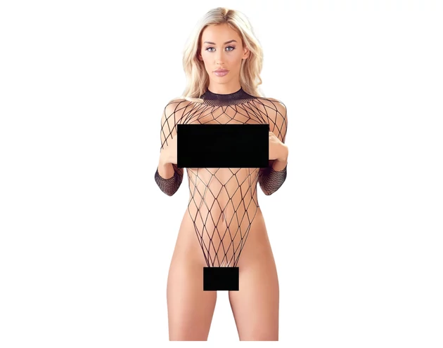 NO:XQSE - hosszúujjú, hálós necc body - fekete (S-L)