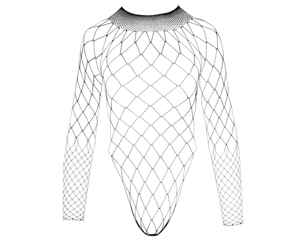 NO:XQSE - hosszúujjú, hálós necc body - fekete (S-L)