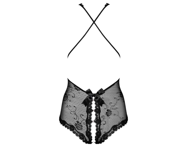 Obsessive Fiorenta - gyöngyös, nyitott, csipke body (fekete)