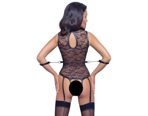 Cottelli Bondage - Csipke body pántokkal (fekete)