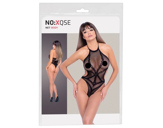 NO:XQSE - kereszt mintás necc body - fekete (S-L)